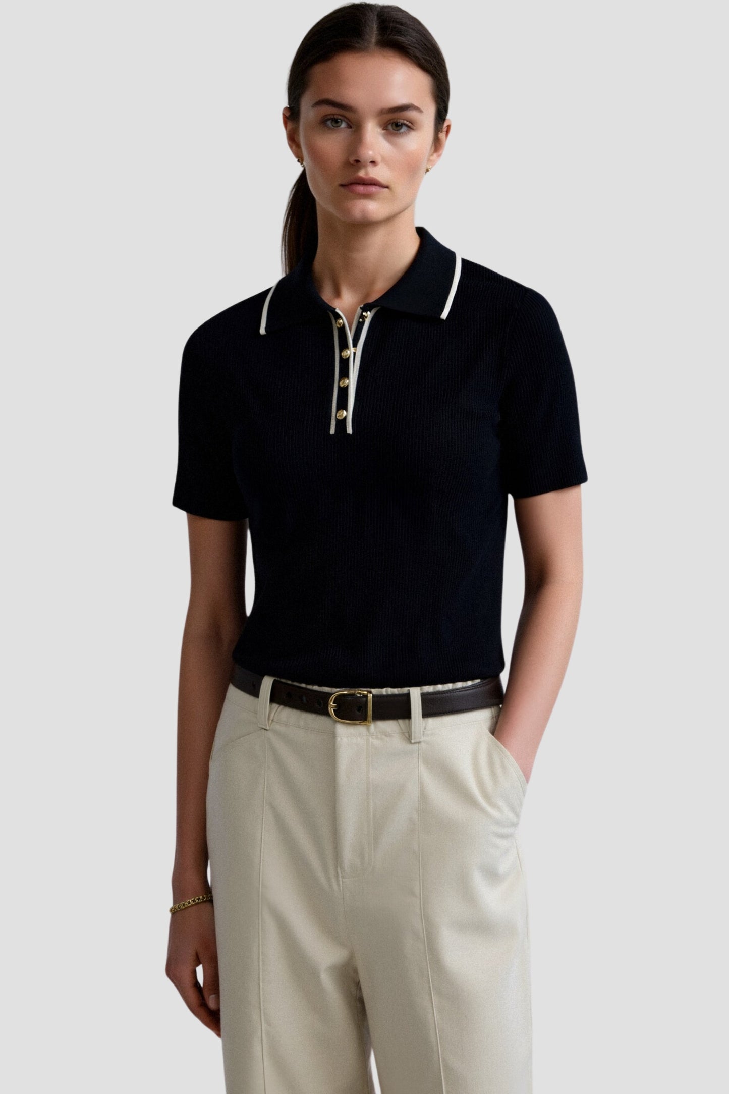 Lys & Længe Contrast Elegant Trim Button-Up Polo