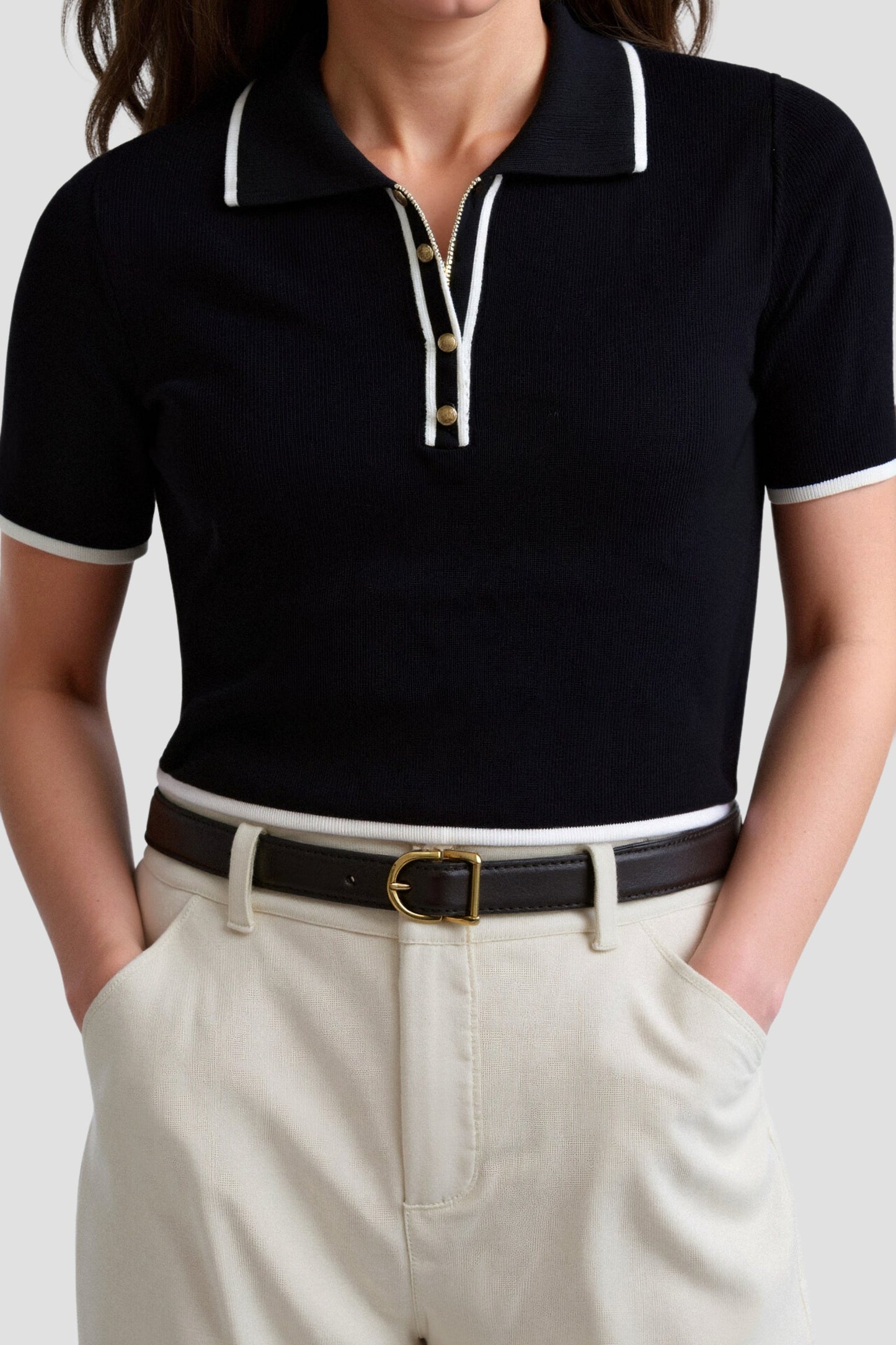 Lys & Længe Contrast Elegant Trim Button-Up Polo